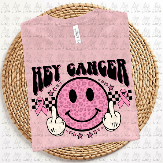 HEY CANCER BLACK LETTER MIDDLE FINGER - DTF TRANSFER