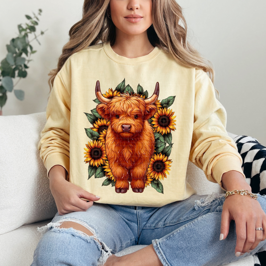 HIGHLAND COW AND SUNFLOWERS - DTF TRANSFER