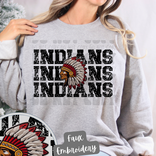 INDIANS STACKED FAUX EMBROIDERY - DTF TRANSFER