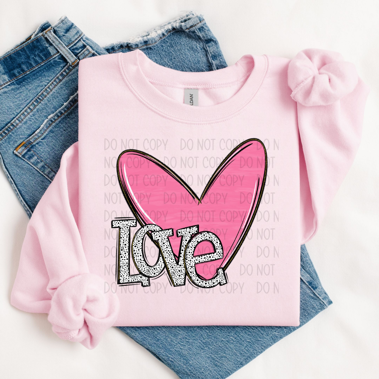 POLKA DOT LOVE PINK HEART - DTF TRANSFER