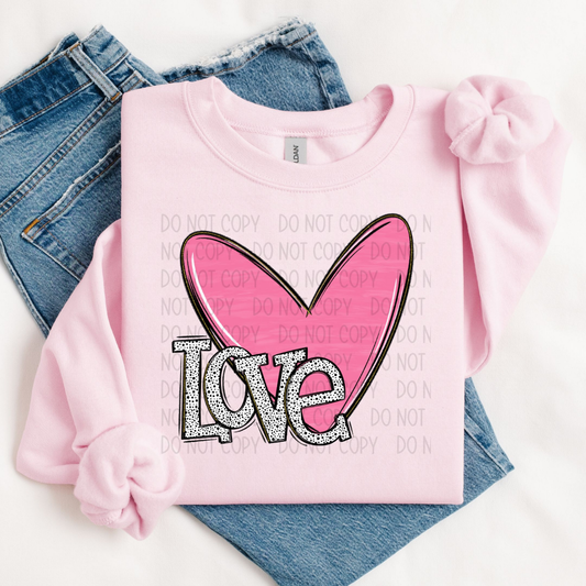 POLKA DOT LOVE PINK HEART - DTF TRANSFER