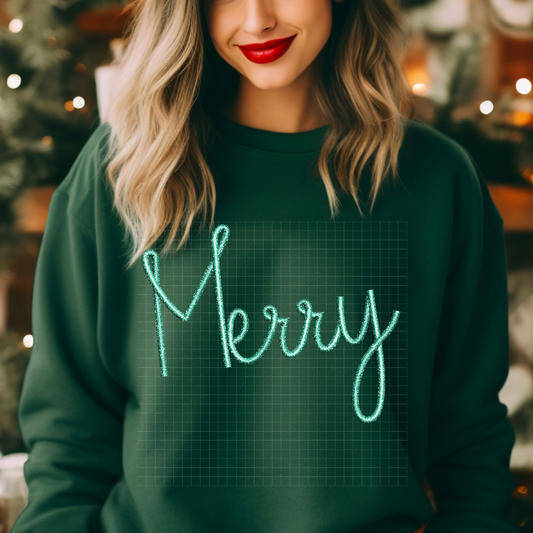 MERRY GREEN FAUX EMBROIDERY STITCH - DTF TRANSFER