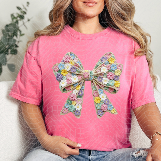 FAUX YARN FLORAL BOW - DTF TRANSFER