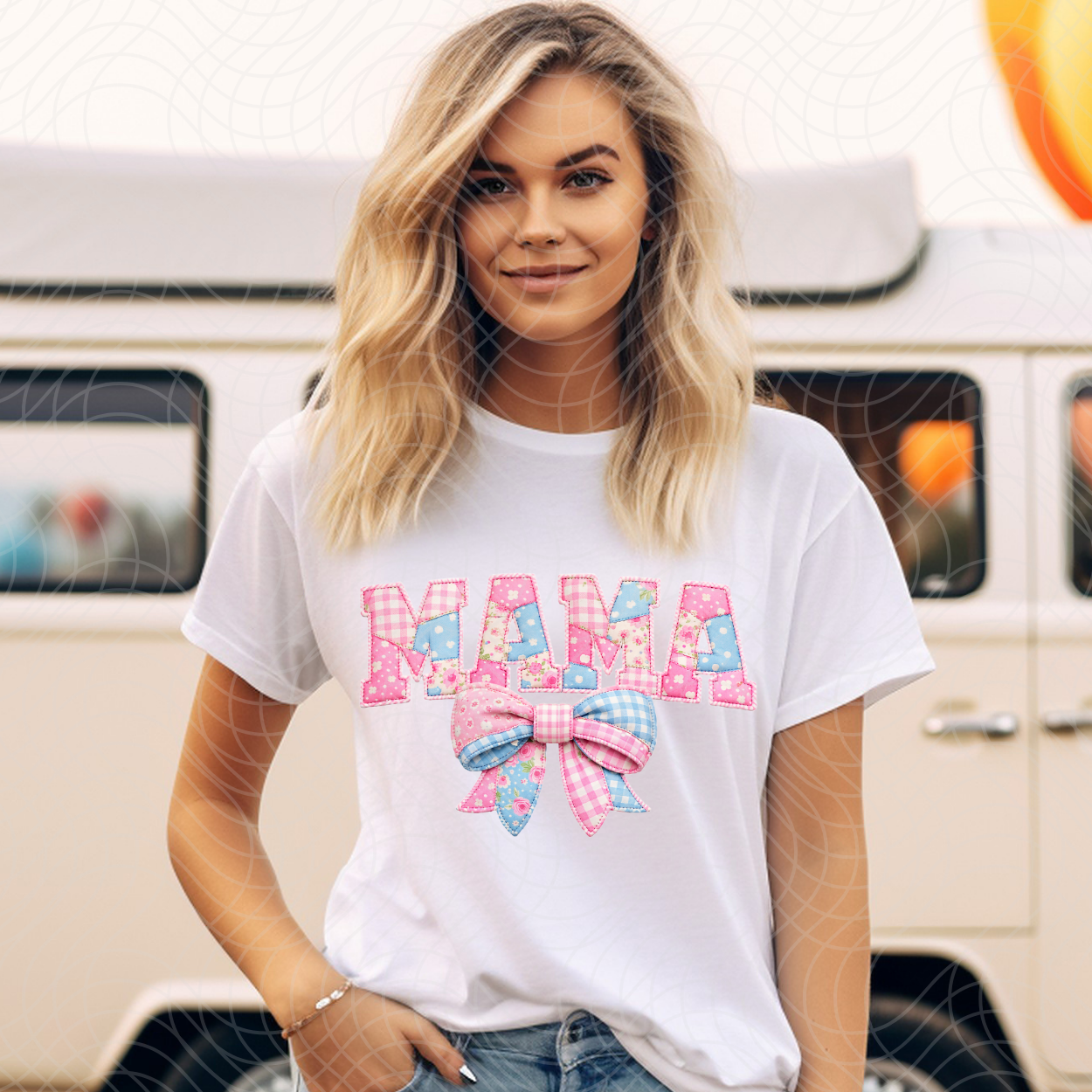 MAMA PINK BLUE PATCHWORK - DTF TRANSFER
