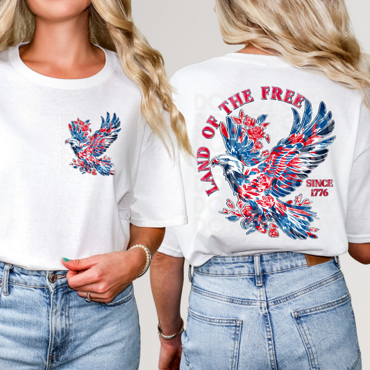 LAND OF THE FREE FLORAL EAGLE W/POCKET - DTF TRANSFER