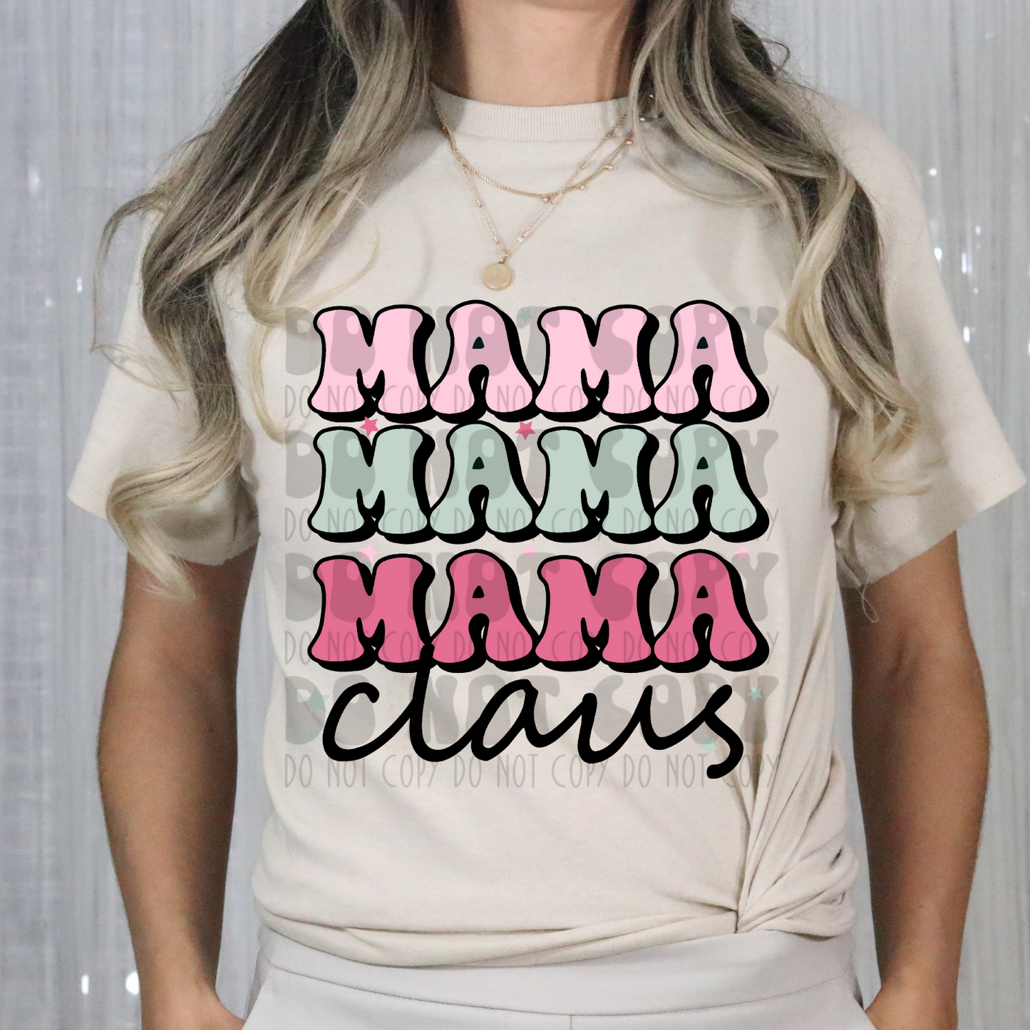 MAMA CLAUS STACKED PINK/LT TEAL/MAUVE - DTF TRANSFER