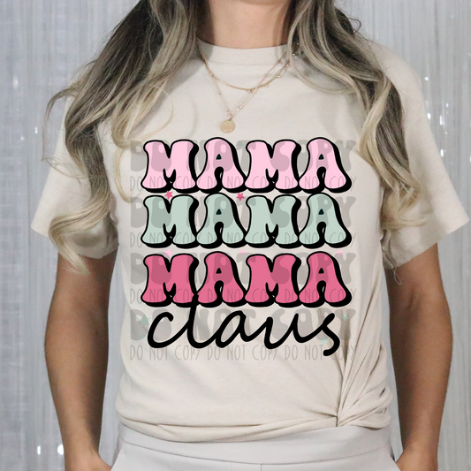 MAMA CLAUS STACKED PINK/LT TEAL/MAUVE - DTF TRANSFER