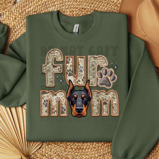 FUR MOM, DOBERMAN - FAUX EMBROIDERY - DTF TRANSFER