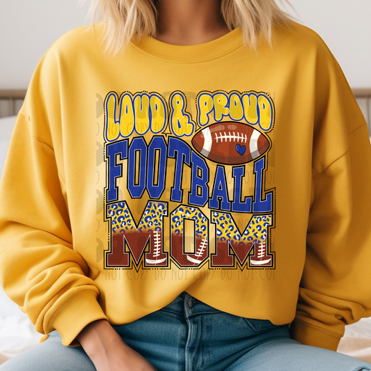 LOUD AND PROUD FOOTBALL MOM BLUE/YELLOW - DTF TRANSFER