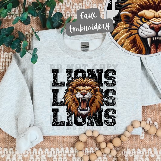 LIONS STACKED FAUX EMBROIDERY - DTF TRANSFER