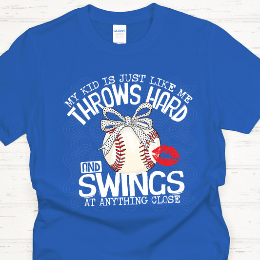BASEBALL THROWS HARD AND SWINGS WHT TEXT - DTF TRANSFER