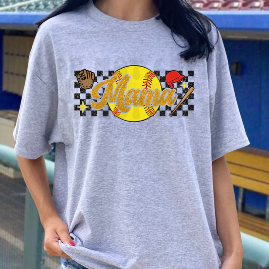 MAMA SOFTBALL RETRO CHECKERED - DTF TRANSFER