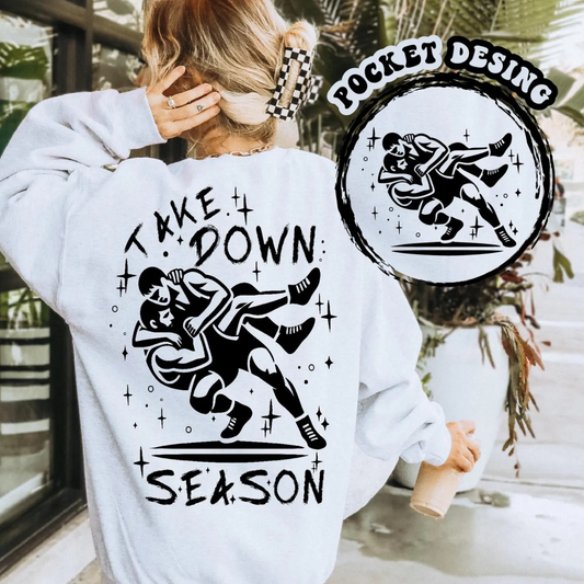 TAKE DOWN SEASON, BLK W/ POCKET - DTF TRANSFER