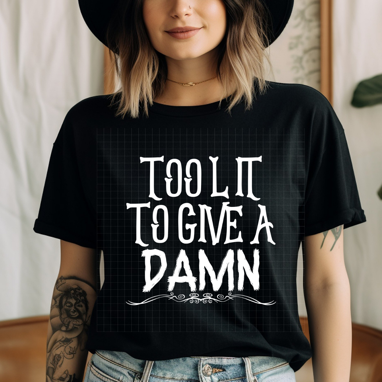 TOO LIT TO GIVE A DAMN WHT - DTF TRANSFER