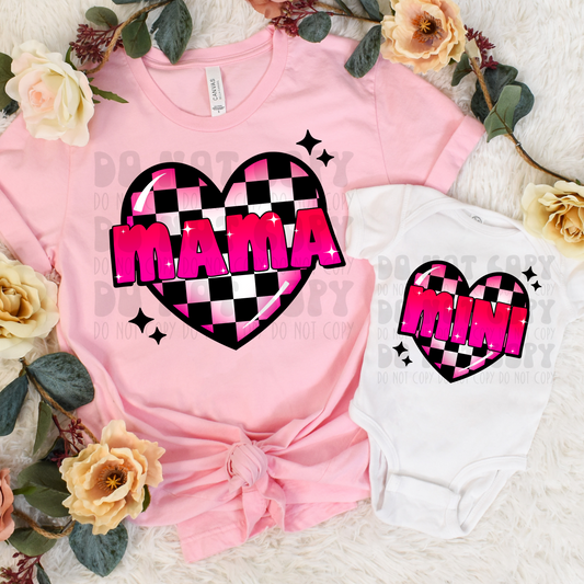 CHECKERED HEART MAMA - DTF TRANSFER