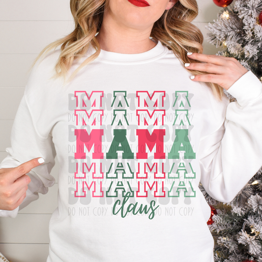 MAMA CLAUS STACKED VARSITY RED/GREEN - DTF TRANSFER