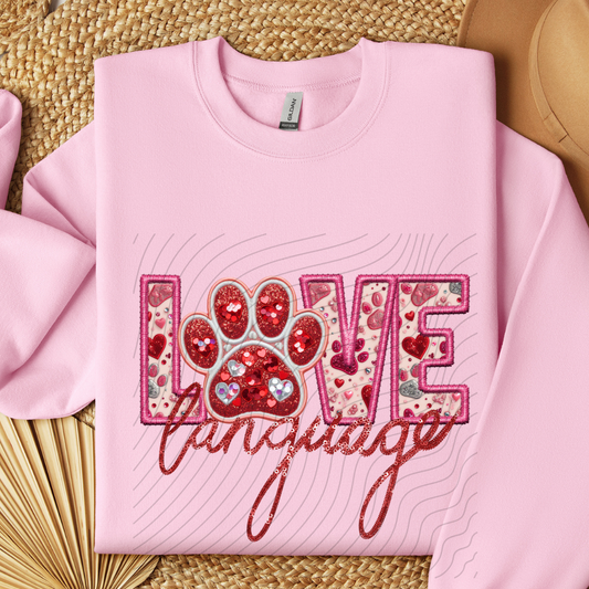 PAW LOVE LANGUAGE FAUX EMBROIDERY & FAUX SEQUINS - DTF TRANSFER