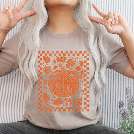 ORANGE PUMPKIN CHECK FRAME - DTF TRANSFER