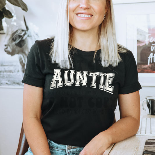AUNTIE VARSITY OUTLINE - WHT - DTF TRANSFER