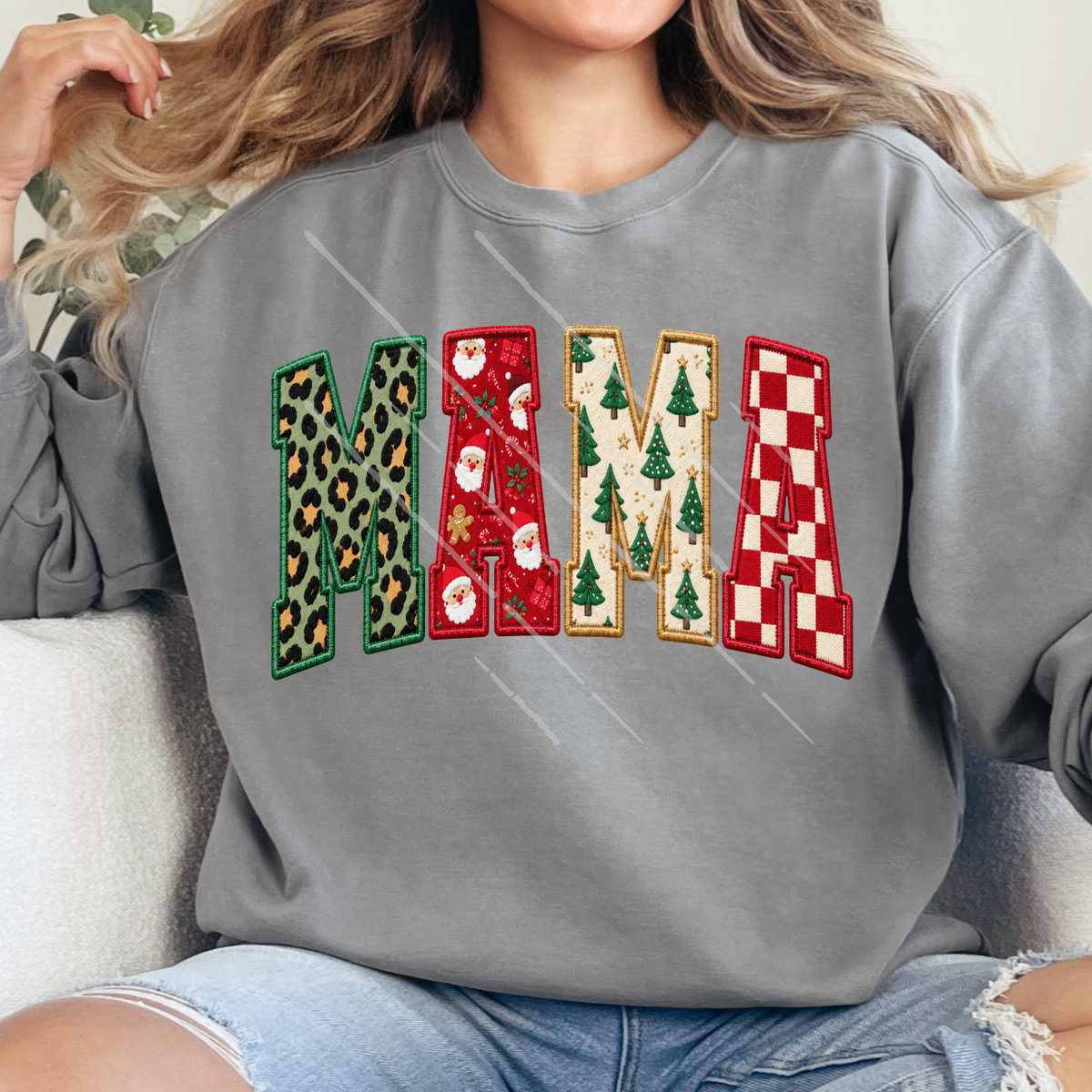 MAMA CHRISTMAS FAUX EMBROIDERY - DTF TRANSFER