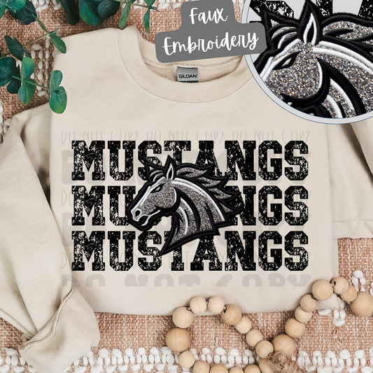 MUSTANGS STACKED FAUX EMBROIDERY - DTF TRANSFER
