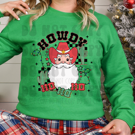 HOWDY COWBOY HAT SANTA - BLK BACKGROUND - DTF TRANSFER