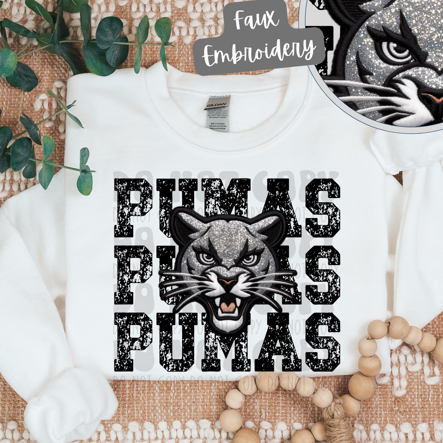 PUMAS STACKED FAUX EMBROIDERY - DTF TRANSFER