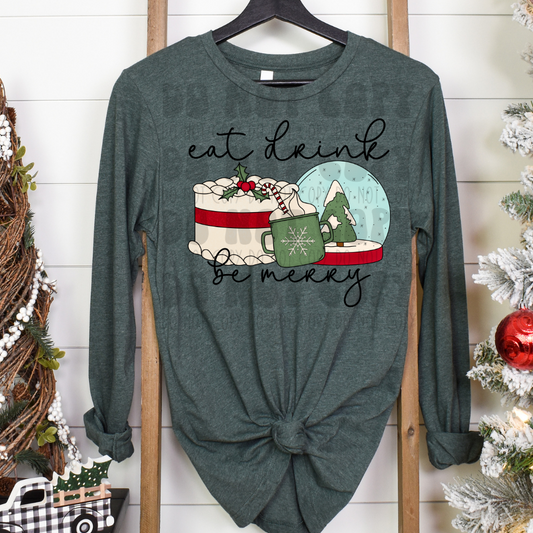 EAT DRINK AND BE MERRY BLACK LETTERING - DTF TRANSFER