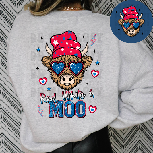 RED WHITE AND MOO W/POCKET - DTF TRANSFER