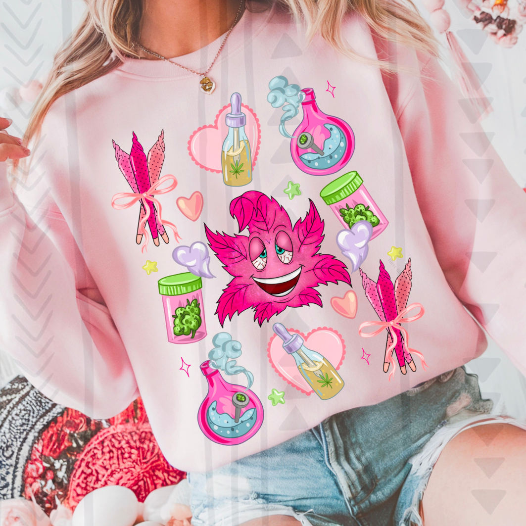 PINK HAPPY LEAF - DTF TRANSFER