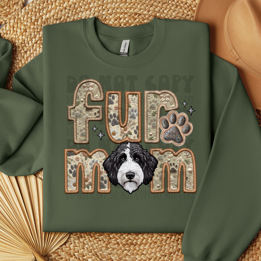 FUR MOM, DOODLE BLK&WHT - FAUX EMBROIDERY - DTF TRANSFER