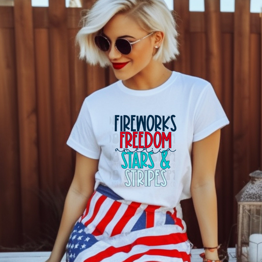 FIREWORKS, FREEDOM. STARS & STRIPES - DTF TRANSFER