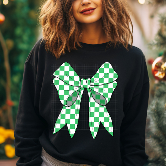 GREEN/WHT CHECKER BOW - DTF TRANSFER