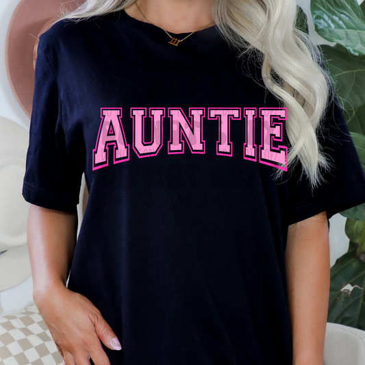 AUNTIE VARSITY OUTLINE - PINK - DTF TRANSFER