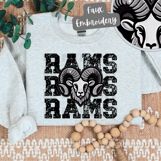 RAMS STACKED FAUX EMBROIDERY - DTF TRANSFER