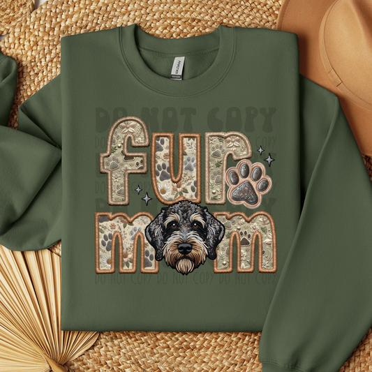 FUR MOM, DOODLE BRINDLE - FAUX EMBROIDERY - DTF TRANSFER
