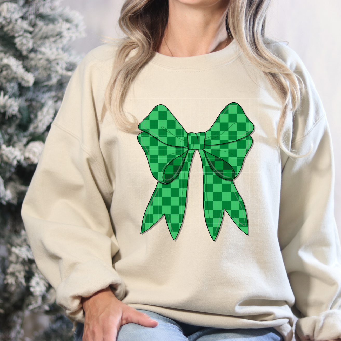 GREEN/DRK GREEN CHECKER BOW - DTF TRANSFER