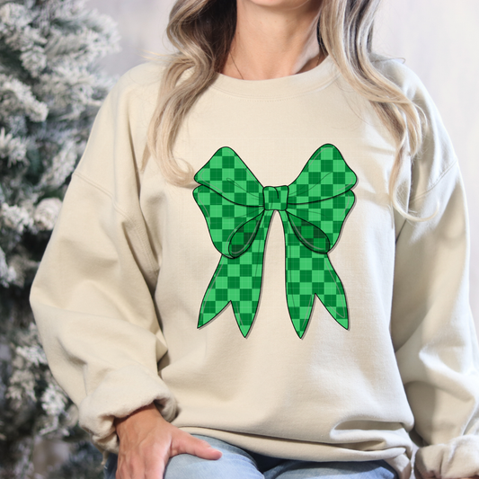 GREEN/DRK GREEN CHECKER BOW - DTF TRANSFER