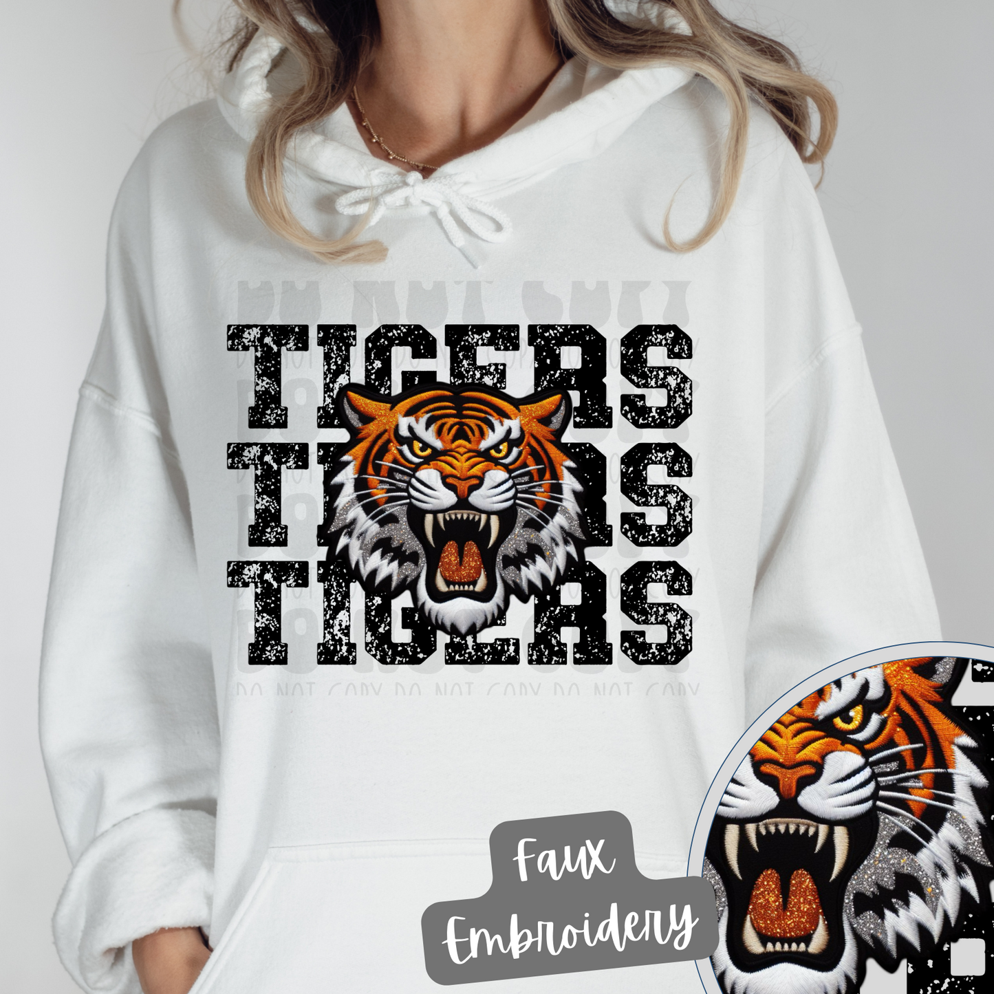 TIGERS STACKED FAUX EMBROIDERY - DTF TRANSFER