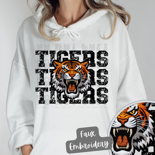 TIGERS STACKED FAUX EMBROIDERY - DTF TRANSFER