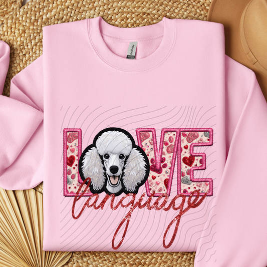 POODLE -WHT, FAUX EMBROIDERY & FAUX SEQUINS - DTF TRANSFER