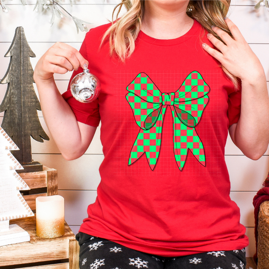 GREEN/RED CHECKER BOW - DTF TRANSFER