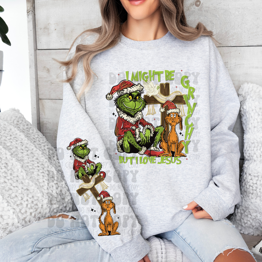 GRINCHY BUT LOVES JESUS W/ SLEEVE - DTF TRANSFER