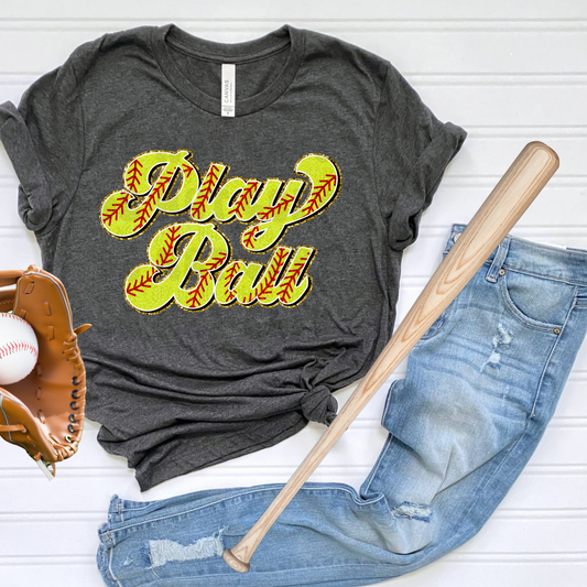PLAY BALL FAUX CHENILLE SOFTBALL LETTERS - DTF TRANSFER