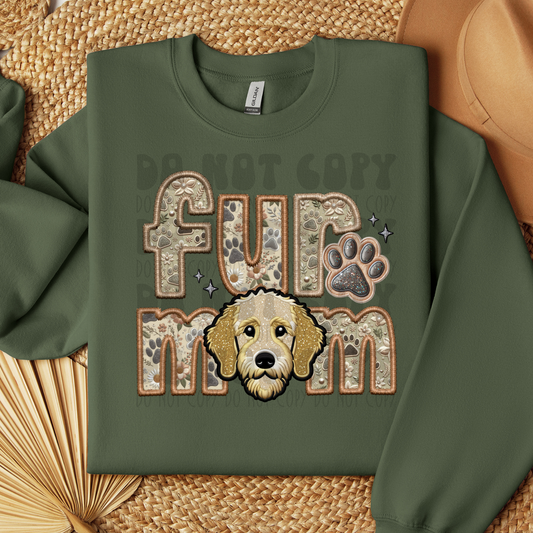 FUR MOM, DOODLE GOLDEN - FAUX EMBROIDERY - DTF TRANSFER