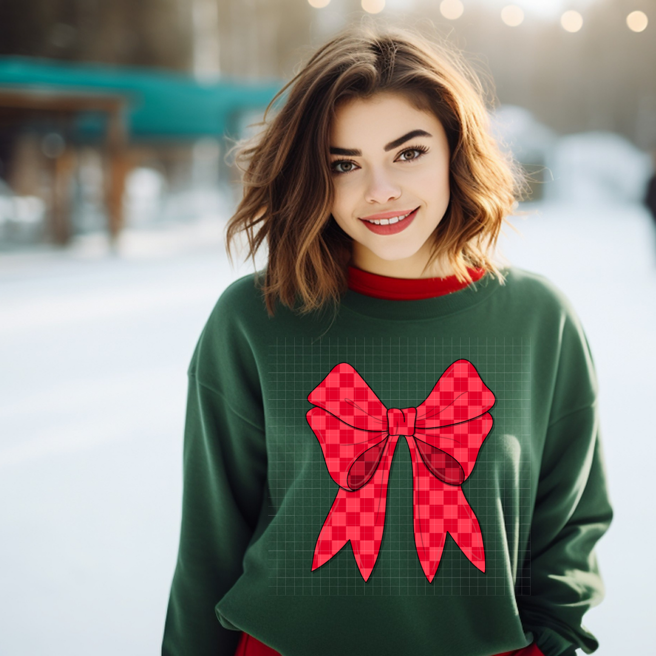 DRK RED/RED CHECKER BOW - DTF TRANSFER