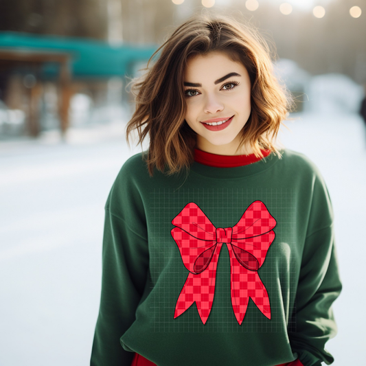 DRK RED/RED CHECKER BOW - DTF TRANSFER