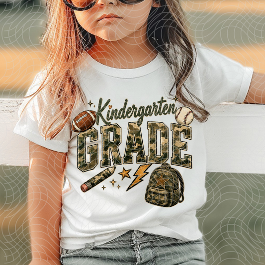 KINDERGARTEN GRADE CAMO BOOKBAG - DTF TRANSFER
