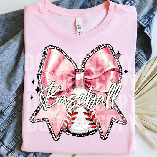 BASEBALL PINK BOW - DTF TRANSFER