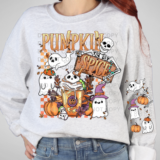 PUMPKIN SPICE GHOST W/ SLEEVE - DTF TRANSFER